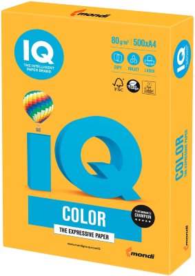 Бумага IQ color, А4, 80 г/м2, 500 л., неон, оранжевая, NEOOR