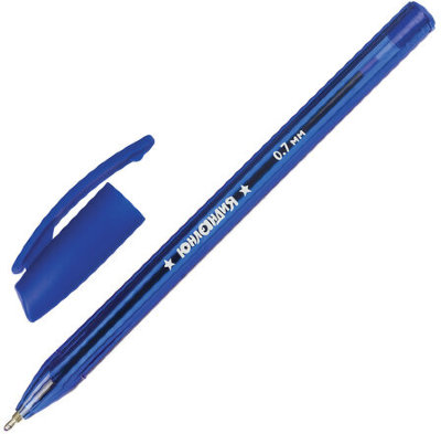 Ручка шариковая масляная ЮНЛАНДИЯ "Трио", СИНЯЯ, трехгранная, корпус синий, узел 0,7 мм, 143351, OBP386
