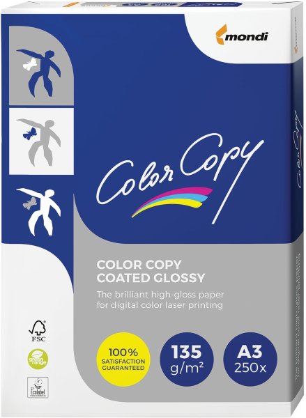 Бумага COLOR COPY GLOSSY, мелованная, глянцевая, БОЛЬШОЙ ФОРМАТ, А3, 135 г/м2, 250 л, для полноцв. лазерной печати, А++, 139%(CIE)