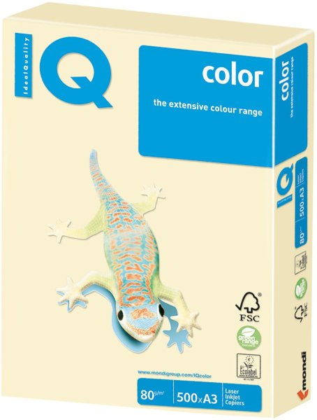 Бумага IQ color БОЛЬШОЙ ФОРМАТ (297х420 мм), А3, 80 г/м2, 500 л., пастель, ванильная, BE66
