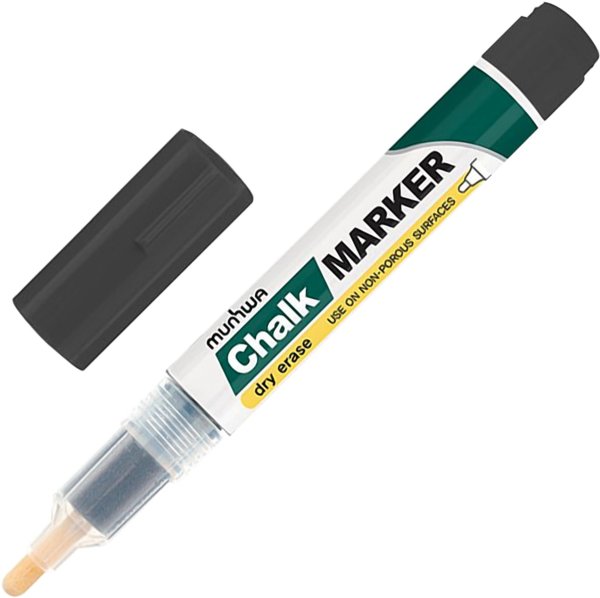 Маркер меловой MUNHWA "Chalk Marker", 3 мм, ЧЕРНЫЙ, сухостираемый, для гладких поверхностей