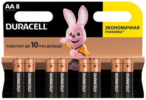 Батарейки DURACELL Basic, AA (LR06, 15А), алкалиновые, КОМПЛЕКТ 8 шт., в блистере