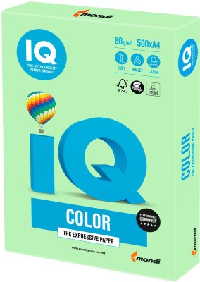 Бумага IQ color, А4, 80 г/м2, 500 л., пастель, зеленая, MG28