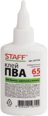 Клей ПВА с дозатором, 65 г, STAFF, 227376