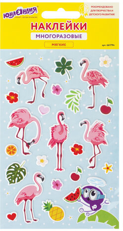 Наклейки зефирные "Фламинго", 10х15 см, ЮНЛАНДИЯ, 661794