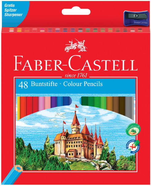 Карандаши цветные Faber-Castell, 48цв., заточен., картон, европодвес, с точилкой