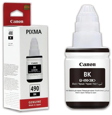 Чернила CANON (GI-490BK) для СНПЧ Pixma G1400G2400G3400, черные, ресурс 6000 стр., оригинальные