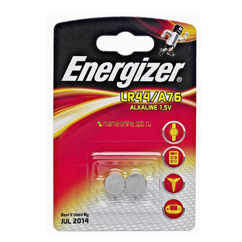 Элементы питания Energizer Alkaline LR44/A76 BL2 09329 Энерджайзер таблетка 2 шт на блистере