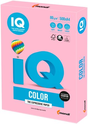 Бумага IQ color, А4, 80 г/м2, 500 л., пастель, розовый фламинго, OPI74