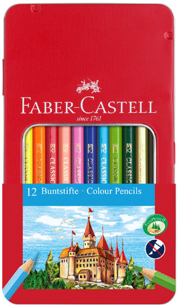 Карандаши цветные Faber-Castell, 12цв., заточен., метал. кор.