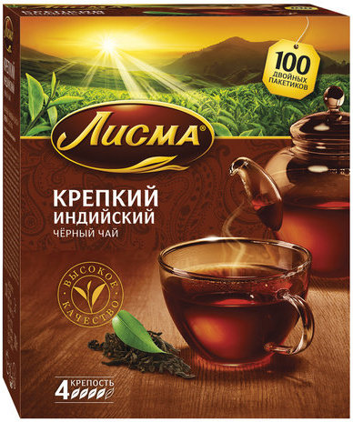 Чай ЛИСМА "Крепкий", черный, 100 пакетиков по 2 г, 201933