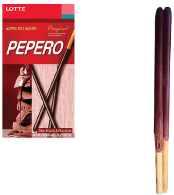 Печенье-соломка LOTTE "Pepero Original", в шоколадной глазури, в картонной упаковке, 47 г, Корея, 000000019