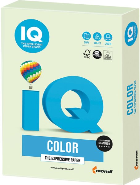 Бумага IQ color, А4, 160 г/м2, 250 л., пастель, светло-зеленая, GN27