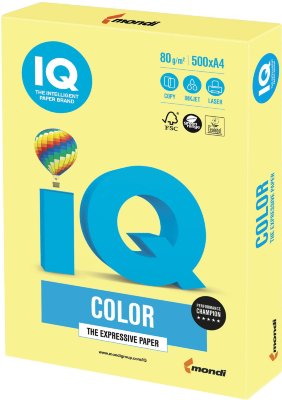 Бумага IQ color, А4, 80 г/м2, 500 л., умеренно-интенсив, лимонно-желтая, ZG34