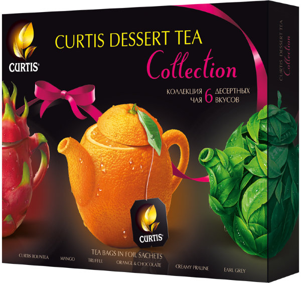 Подарочный набор чая Curtis "Dessert Tea Collection", 6 вкусов, 30 пакетиков, 58,5г, картон. коробка