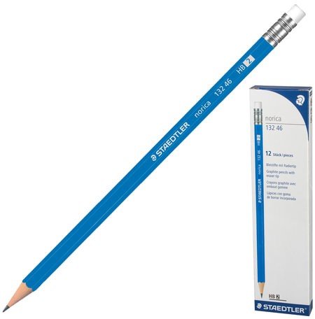 Карандаш чернографитный STAEDTLER, 1 шт., "Norica", HB, с резинкой, корпус синий, заточенный