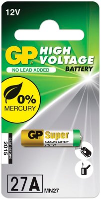 Батарейки GP High Voltage, 27 A, алкалиновая, для сигнализаций, 1 шт., в блистере (отрывной блок)