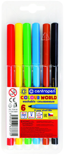 Фломастеры Centropen "Colour World", 06цв., трехгранные, смываемые, блистер