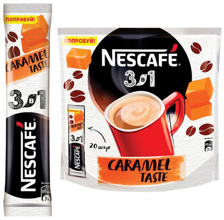 Кофе растворимый NESCAFE "3 в 1 Карамельный", 20 пакетиков по 16 г (упаковка 320 г), 12300793