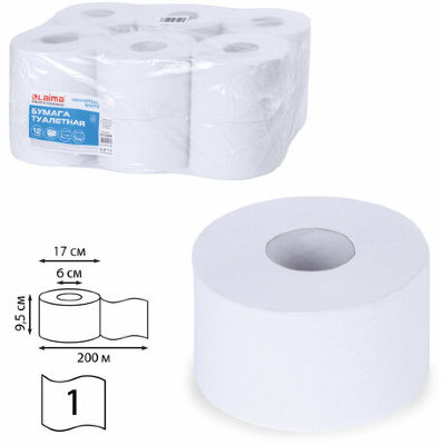 Бумага туалетная 200 м, LAIMA (Т2), "UNIVERSAL WHITE", 1-слойная, цвет белый, КОМПЛЕКТ 12 рулонов, 111335