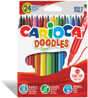 Фломастеры CARIOCA (Италия) "Doodles", 24 цвета, суперсмываемые, 42315