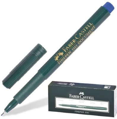 Ручка капиллярная FABER-CASTELL "Finepen 1511", СИНЯЯ, корпус темно-зеленый, линия письма 0,4 мм