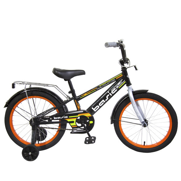 Детский велосипед, Navigator BASIC, колеса 18", стальная рама, стальные обода, ножной тормоз, защитная накладка на руле и выносе, , мягкие TPR грипсы,