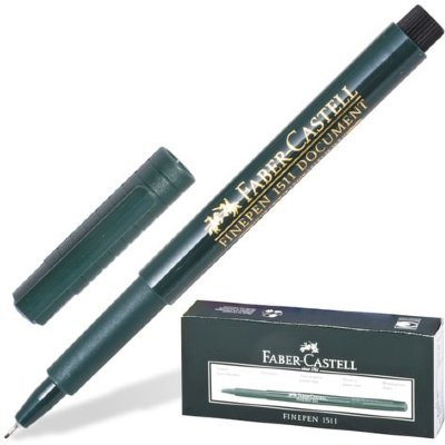 Ручка капиллярная FABER-CASTELL "Finepen 1511", ЧЕРНАЯ, корпус темно-зеленый, линия 0,4 мм