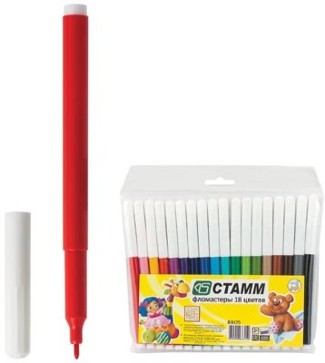 Фломастеры СТАММ "Веселые игрушки", 18 цветов, вентилируемый колпачок, европодвес