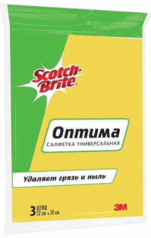 Салфетки универсальные SCOTCH-BRITE, КОМПЛЕКТ 3 шт., "Оптима", вискоза, 32х38 см, ассорти, GPW-3IN5