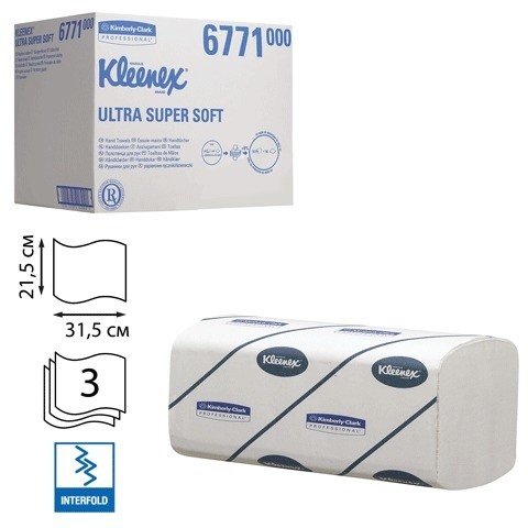 Полотенца бумажные 96 шт., KIMBERLY-CLARK Kleenex, КОМПЛЕКТ 30 шт., Ultra, 3-слойные, белые, 31,5х21,5 см, Interfold, 601533-534