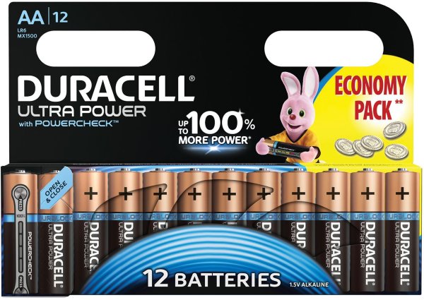 Батарейки DURACELL Ultra Power, AA (LR06, 15А), алкалиновые, КОМПЛЕКТ 12 шт., в блистере