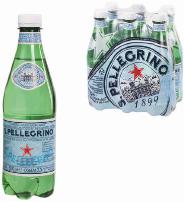 Вода ГАЗИРОВАННАЯ минеральная S.PELLEGRINO (С.Пеллегрино), 0,5 л, пластиковая бутылка, ИТАЛИЯ