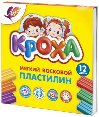 Пластилин мягкий восковой ЛУЧ "Кроха", 12 цветов, 180 г, со стеком, картонная упаковка