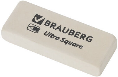 Ластик BRAUBERG "Ultra Square", 50х20х9 мм, белый, натуральный каучук, 228709