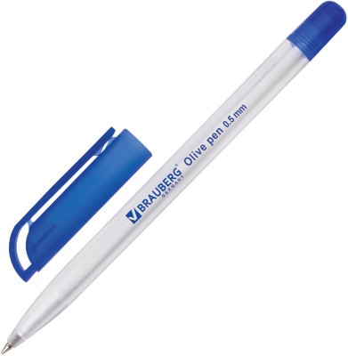 Ручка шариковая масляная BRAUBERG "Olive Pen", СИНЯЯ, корпус прозрачный, узел 0,7 мм, линия письма 0,35 мм