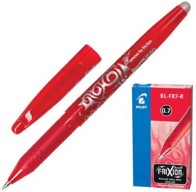 Ручка стираемая гелевая с грипом PILOT "Frixion", КРАСНАЯ, корпус красный, узел 0,7 мм, линия письма 0,35 мм