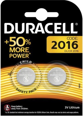 Батарейки DURACELL Lithium, CR2016, литиевые, КОМПЛЕКТ 2 шт, в блистере