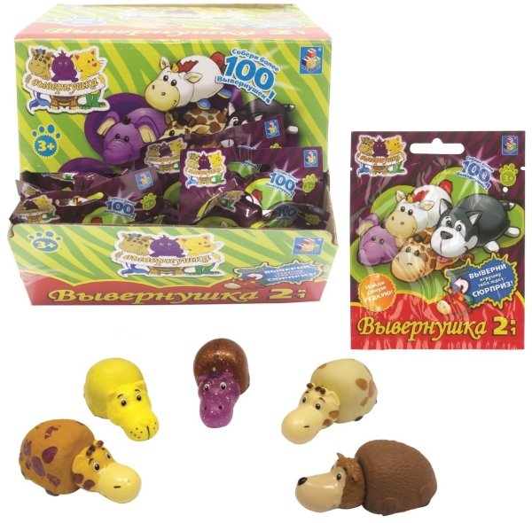 1toy игрушка Вывернушка 2в1(6*2*2,5 см.) пластик, 101вид,1 шт.в слепом пакетике,70 слепых пакетиков (13*10*2 см.) в д/б(20*21*20 см.),140 шт. в кор.