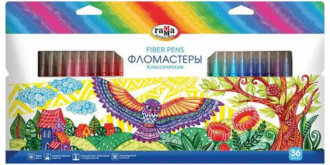 Фломастеры ГАММА "Классические", 36 цветов, вентилируемый колпачок, картонная упаковка, 180319_14