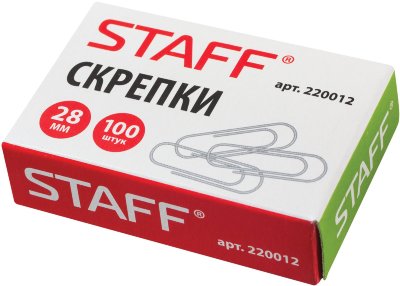 Скрепки STAFF, 28 мм, металлические, 100 шт., в картонной коробке