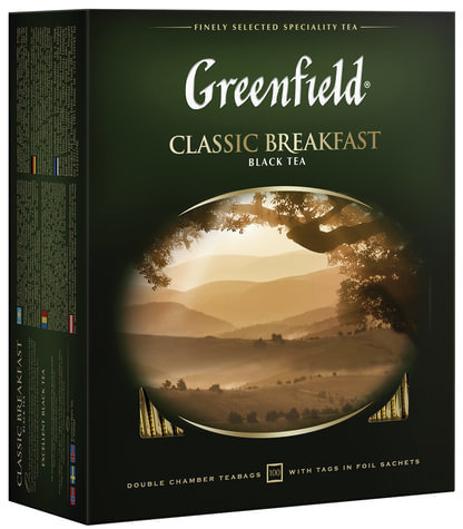 Чай GREENFIELD (Гринфилд) "Classic Breakfast", черный, 100 пакетиков в конвертах по 2 г, 0582