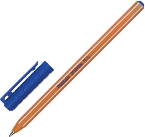Ручка шариковая масляная PENSAN "Officepen" 1010, СИНЯЯ, корпус оранжевый, узел 1 мм