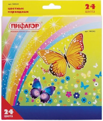 Карандаши цветные ПИФАГОР "Сказочный мир", 24 цвета, заточенные, картонная упаковка, дизайн ассорти, 180242