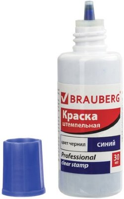 Краска штемпельная BRAUBERG PROFESSIONAL, clear stamp, синяя, 30 мл, на водной основе, 227981