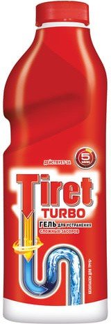 Средство для прочистки канализационных труб 1 л, TIRET (Тирет) "Turbo", гель