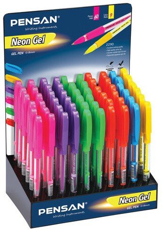 Ручка гелевая PENSAN "Neon Gel", НЕОН АССОРТИ, узел 1 мм, линия письма 0,5 мм, дисплей