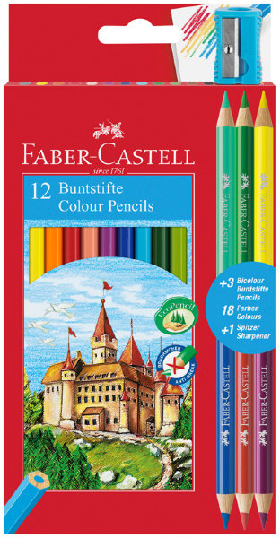 Карандаши цветные Faber-Castell, 12цв.+4, заточен., картон, европодвес, с точилкой