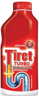 Средство для прочистки канализационных труб 500 мл, TIRET (Тирет) "Turbo", гель