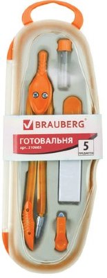 Готовальня BRAUBERG "Modern", 5 предметов: циркуль 135 мм, резинка, точилка, отвёртка, грифель, 210665